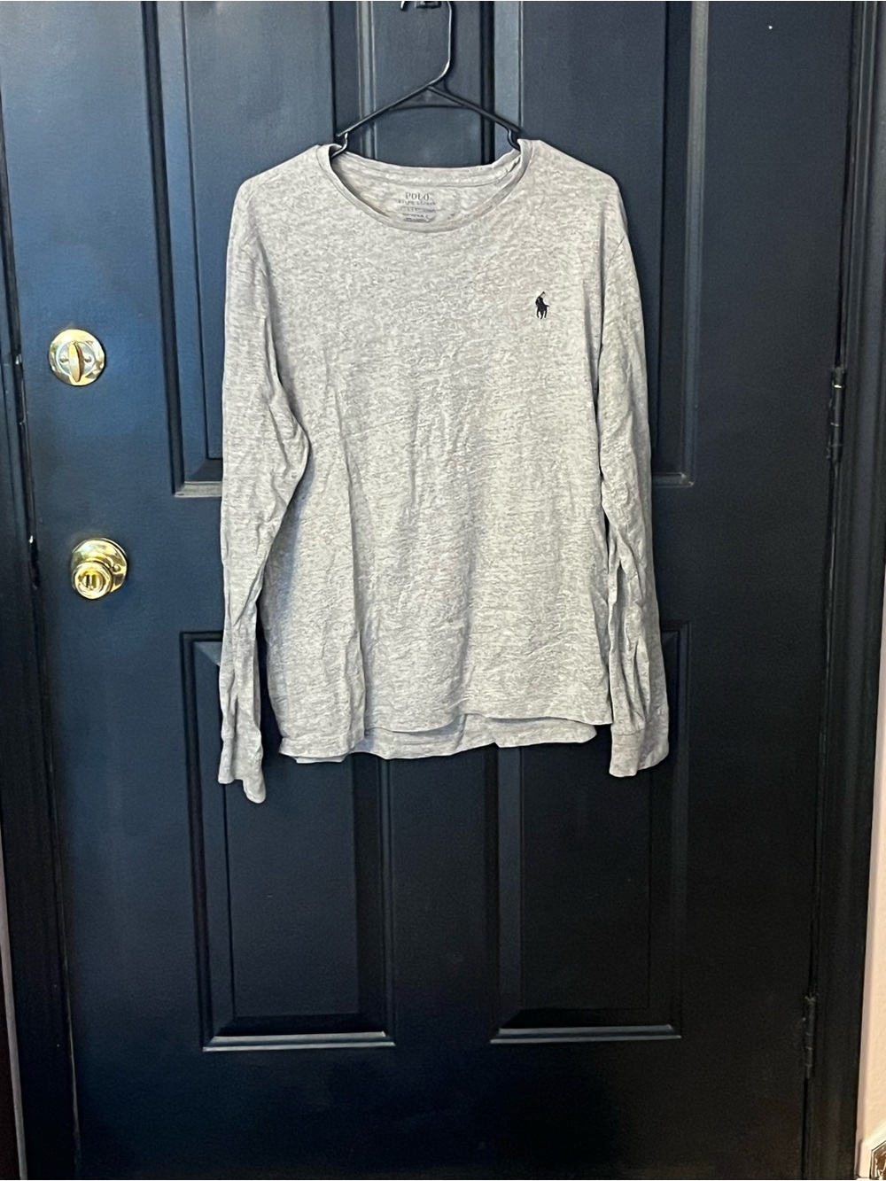 Ralph Lauren Gray Heather Tee with Navy Logo Print